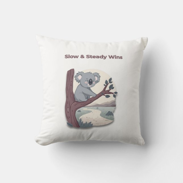 Cojín Decorativo **"Slow & Steady Wins – Motivational Cute Koala "* (Anverso)