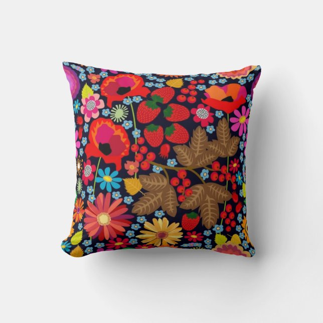 Cojín Decorativo Small Flowers and Berries Delicate Botanical Desig (Anverso)