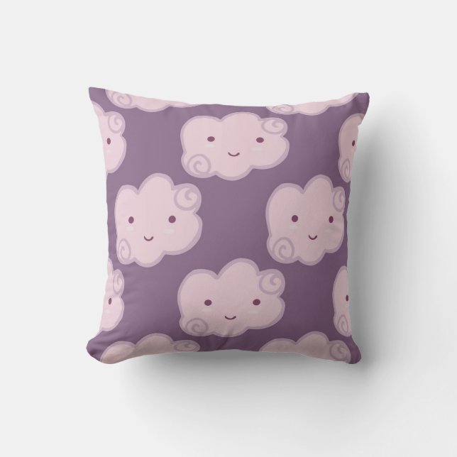 Cojín Decorativo Smiling cloud sky seamless pattern on lilac backgr (Anverso)