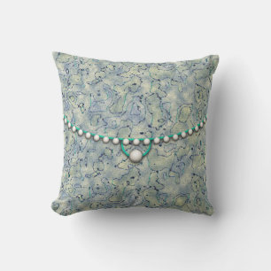Cojín Decorativo Smokey Aqua con Perlas