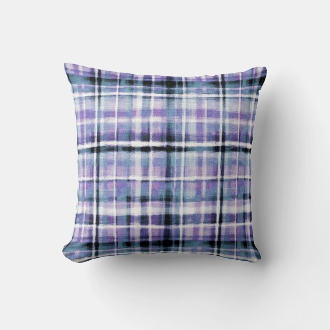 Cojín Decorativo Smudgy Modern Purple Plaid (Anverso)