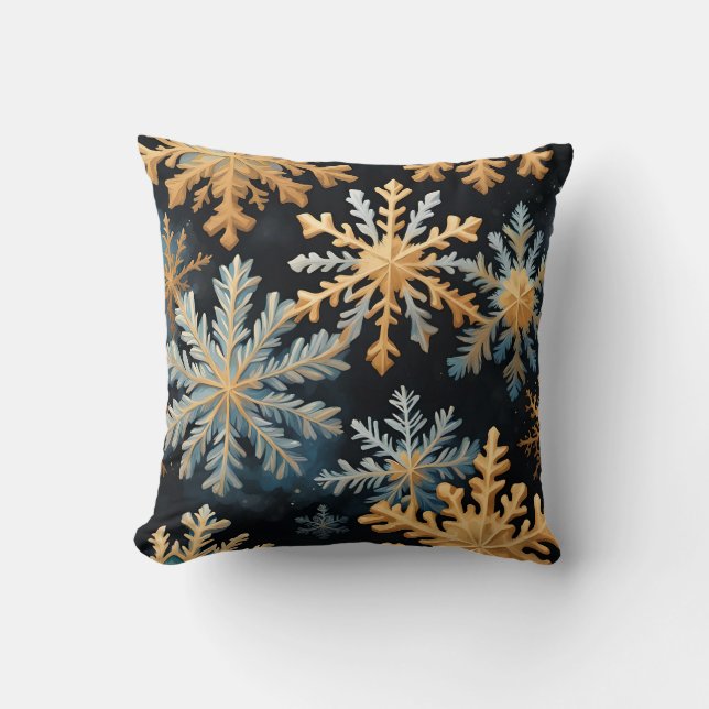 Cojín Decorativo Snflakes Magic Navidades Black Gold Blue (Anverso)