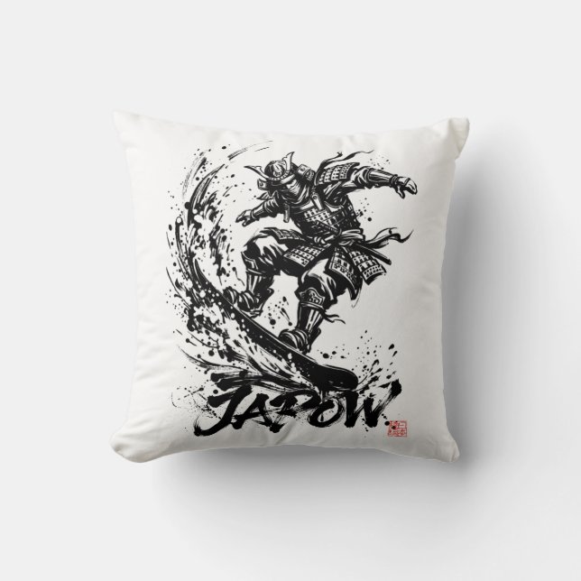 Cojín Decorativo Snowboard Brush Art - Snowboarder Samurai (Anverso)