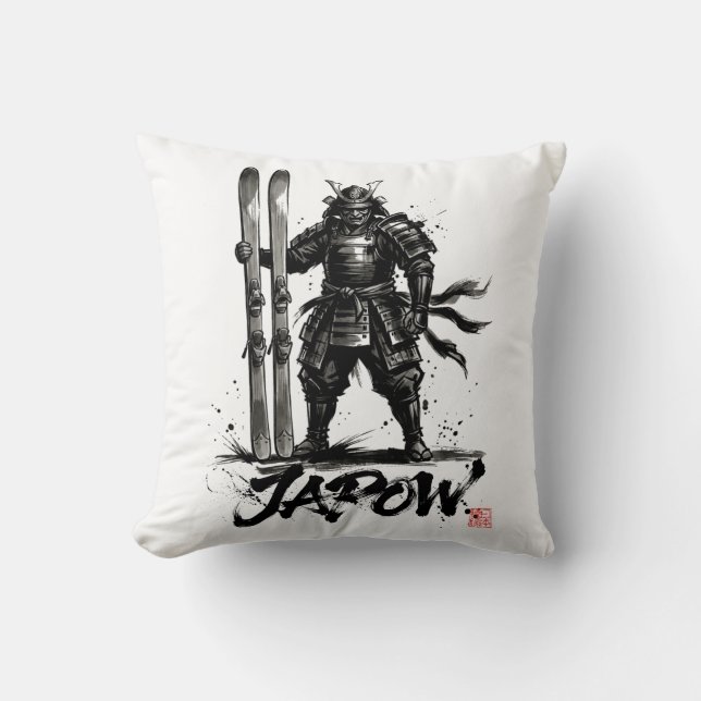 Cojín Decorativo Snowboard Brush Art - Standing Samurai Ski (Anverso)