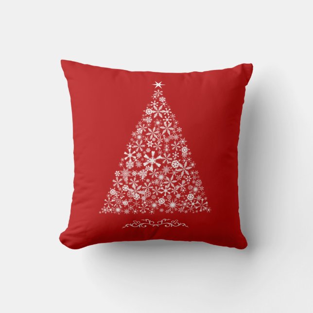 Cojín Decorativo Snowflake Tree on Red (Anverso)