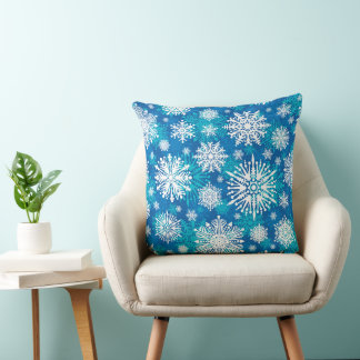 Cojín Decorativo Snowflakes On Blue Throw Pillow