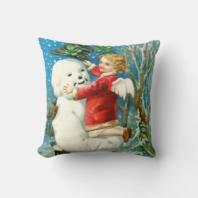 Cojín Decorativo Snowman Angel Cherub Four Leaf Clover (Anverso)