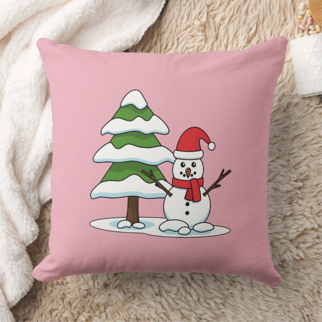 Cojín Decorativo Snowman con un árbol de pino con nieve (Manta)