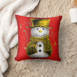Cojín Decorativo Snowman de oro en rojo