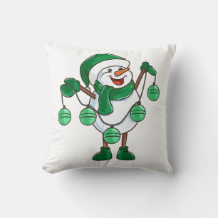 Cojín Decorativo Snowman en Green Scarf   Gracioso regalo de Navida