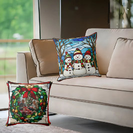 Cojín Decorativo Snowman Family Faux Sained Glass