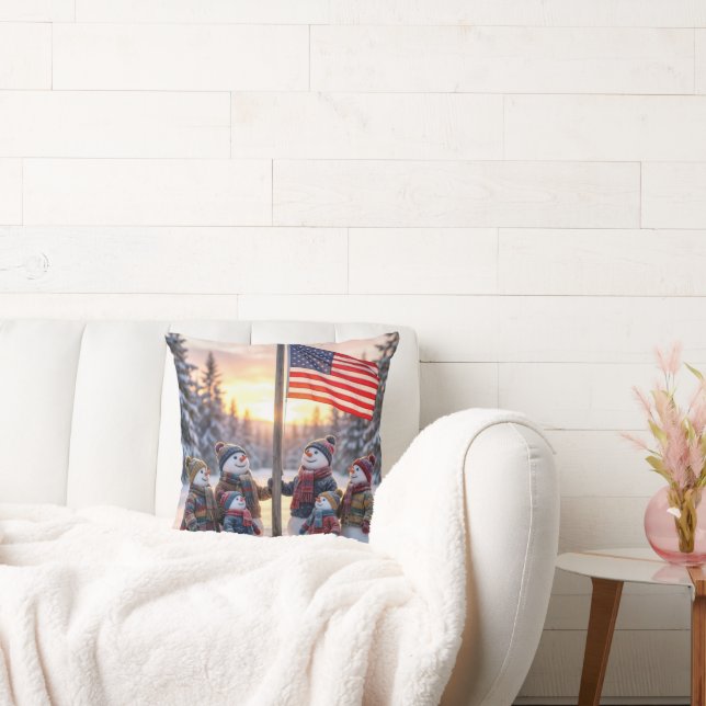 Cojín Decorativo Snowman Family Gathering Around a Flagpole (Sofá)