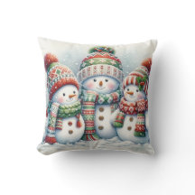 Snowman Family Throw Pillow