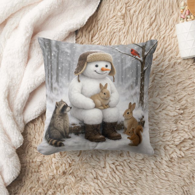 Cojín Decorativo Snowman In Winter Woods With Animal Friends (Manta)