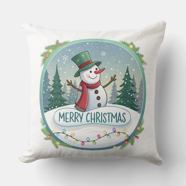 Cojín Decorativo Snowman’s Joyful Christmas Welcome (Anverso)