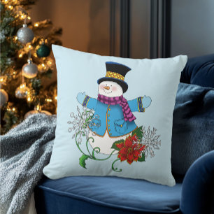 Cojín Decorativo Snowman Snowflakes Poinsettia