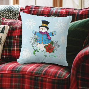 Cojín Decorativo Snowman Snowflakes Poinsettia