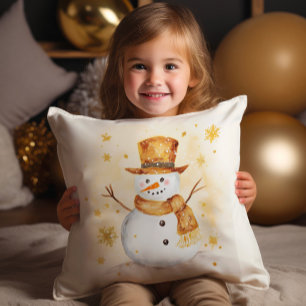 Cojín Decorativo Snowman Winter Snow Gold White