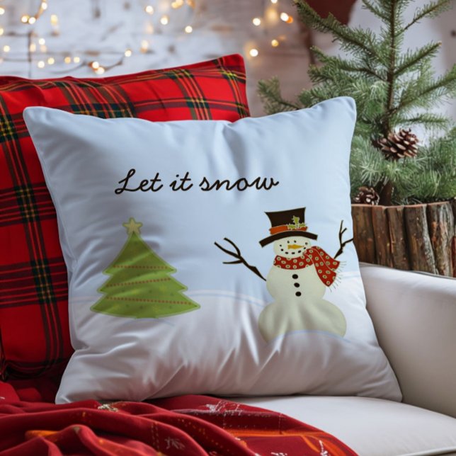 Cojín Decorativo Snowman y el árbol (Snowman and Tree Throw Pillow)