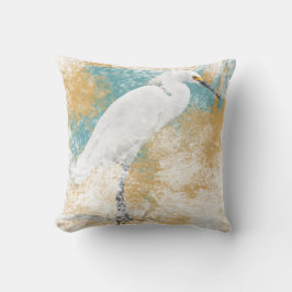 Cojín Decorativo Snowy Egret | Vida costera y de playa