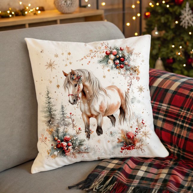 Cojín Decorativo Snowy Forest Winter Horse (Snowy Forest Winter Horse Throw Pillow)