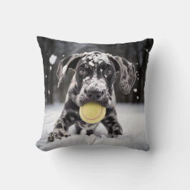 Cojín Decorativo 🐕 Snowy Great Dane cachorro con 🎾 pelotas de ten