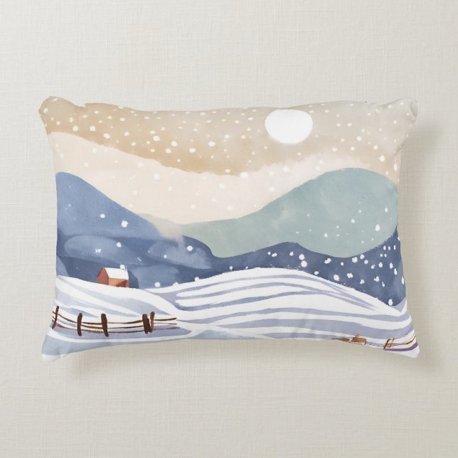 Cojín Decorativo Snowy Hillside | Invierno acuarela (Anverso)