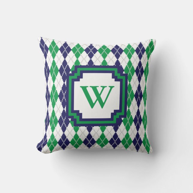 Cojín Decorativo Sobre el Pilar Verde Argyle (Anverso)