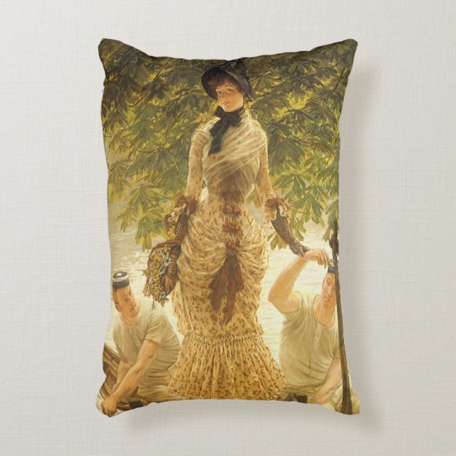 Cojín Decorativo Sobre el Támesis de James Tissot, el realismo vint (Frente (Vertical))