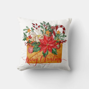 Cojín Decorativo Sobre floral de Feliz Navidad