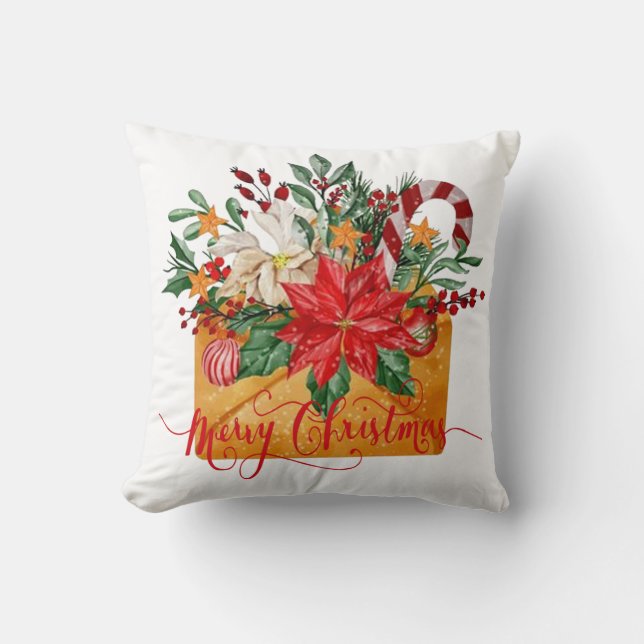 Cojín Decorativo Sobre floral de Feliz Navidad (Anverso)