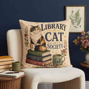 Cojín Decorativo Sociedad de Gatos de Biblioteca Calico Erudito