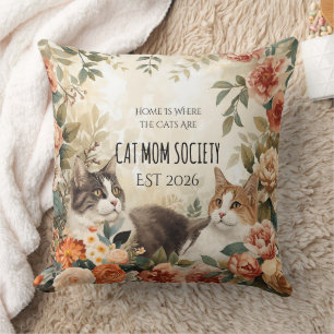 Cojín Decorativo Sociedad de Mamá de Gatos Botánicos Vintage Decora