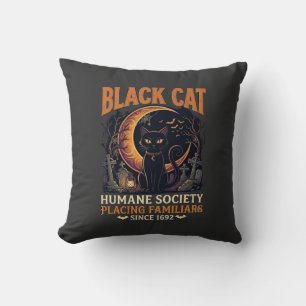 Cojín Decorativo Sociedad Humanitaria del Gato Negro Halloween Luna