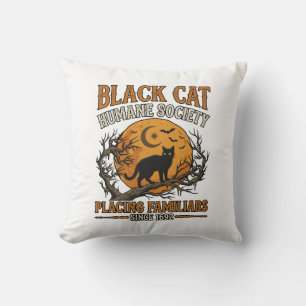 Cojín Decorativo Sociedad Humanitaria del Gato Negro Halloween Luna