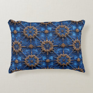 Cojín Decorativo 💙 Sofá Floral Azul Dorado Decoración Acento Regal
