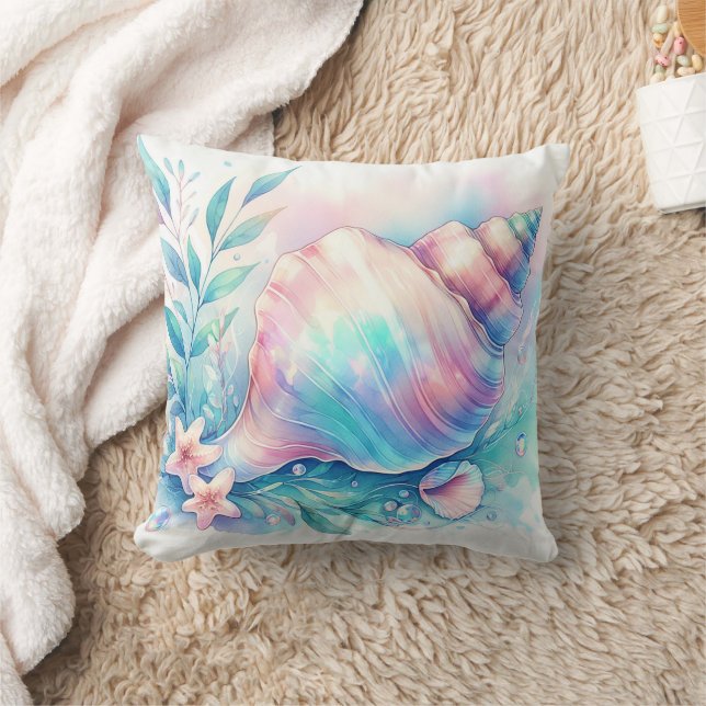 Cojín Decorativo Soft Iridescent Pastel Hues Conch Seashell (Manta)