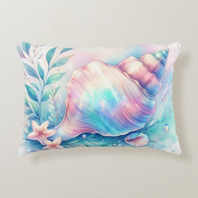 Cojín Decorativo Soft Iridescent Pastel Hues Conch Seashell (Anverso)