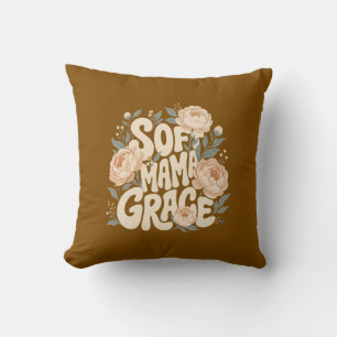 Cojín Decorativo Soft Mama Grace Deep Plum Floral Tipografía Retro
