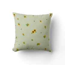 Soft Olive Japanese Sunflower Floral Pattern クッション