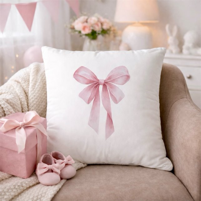 Cojín Decorativo Soft Pink Bow Girl Baby Shower (Soft Pink Bow Girl Baby Shower Throw Pillow)