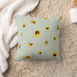 Cojín Decorativo Soft Sage Yellow Japanese Pansy Floral Pattern