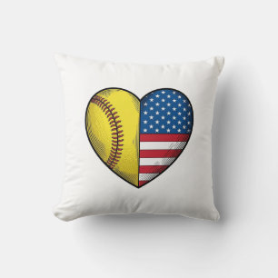 Cojín Decorativo Softbol bandera de EE. UU. corazón diseño vectoria