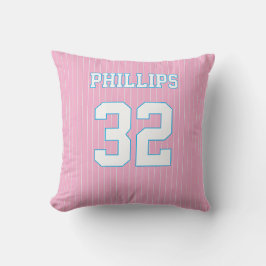 Cojín Decorativo Softbol Jersey rosa azul y blanco