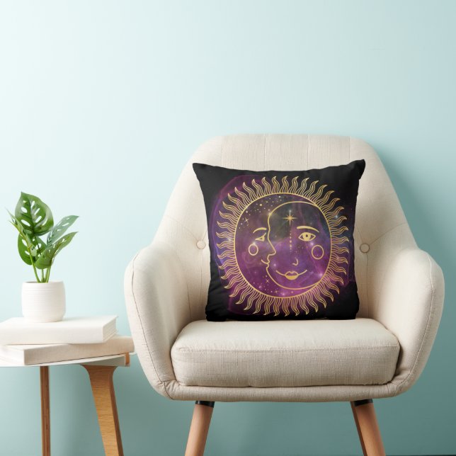 Cojín Decorativo Sol celeste púrpura y luna (Silla)