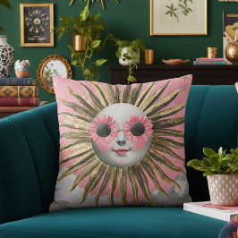 Cojín Decorativo Sol Celestial Floral Rosa Maximalista Caprichoso
