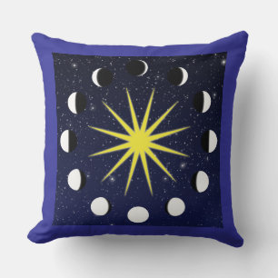Cojín Decorativo Sol, fases lunares y estrellas