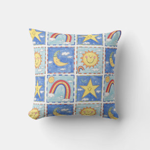 Cojín Decorativo Sol, Luna, Estrella y Arcoíris