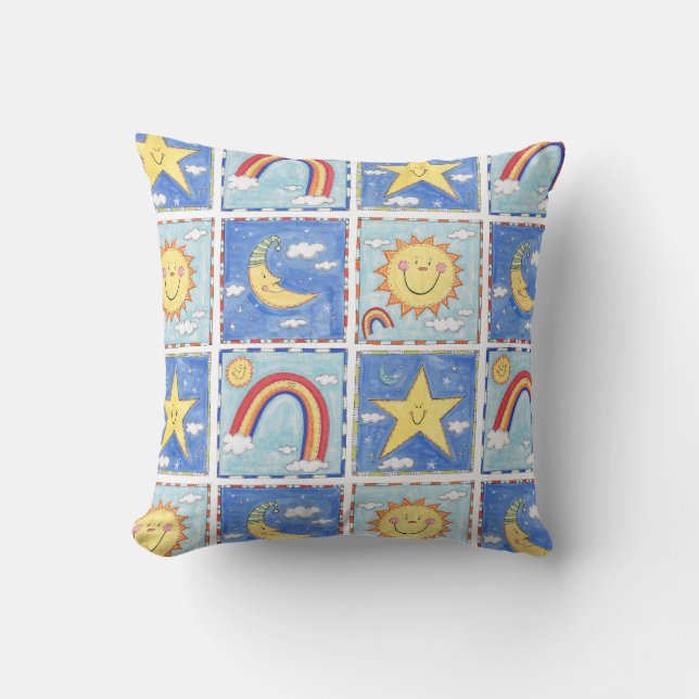 Cojín Decorativo Sol, Luna, Estrella y Arcoíris (Anverso)