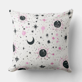 Cojín Decorativo Sol Luna Estrellas Celestiales Negro y Rosa